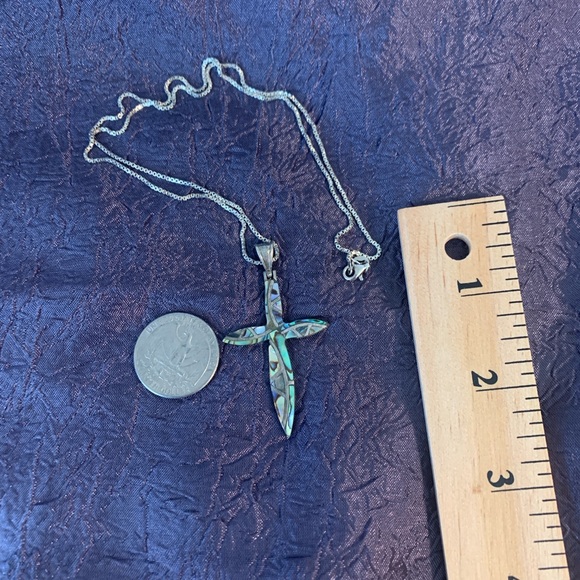 Sterling Silver Inlaid Abalone Cross Pendant with a 20 Inch Chain - Picture 4 of 4